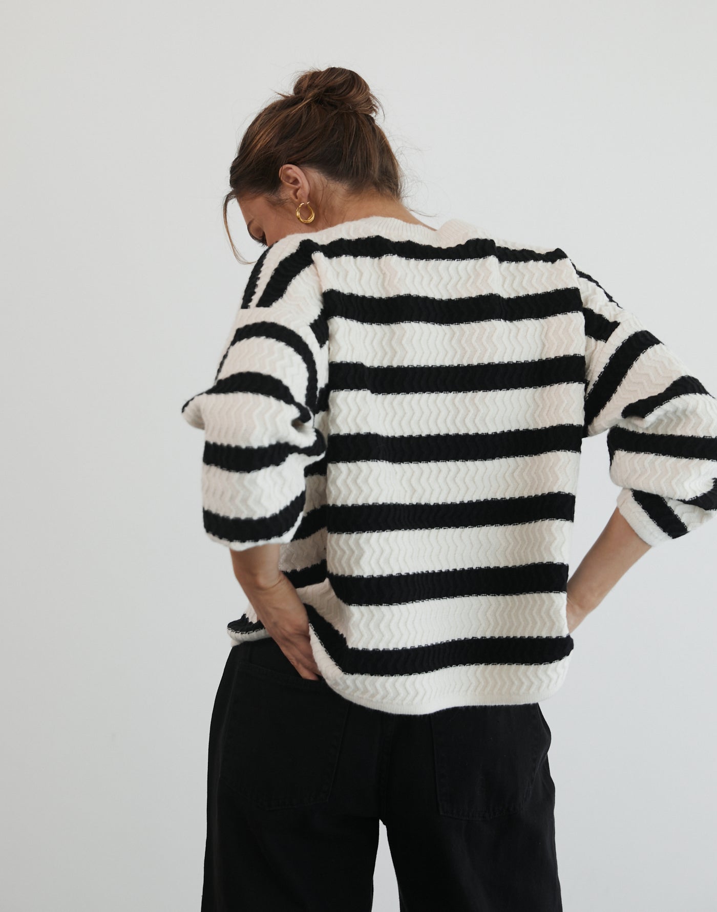 Maryanne Knit Jumper (Cream/Black) - Stripe Knit Jumper - Women's Top - Charcoal Clothing