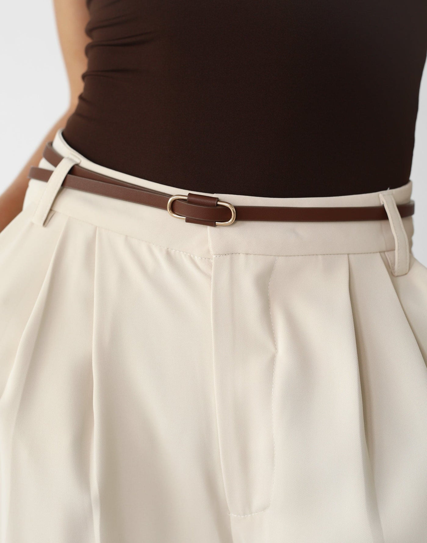 Blair Belt (Cocoa) - Thin Brown Faux Leather Belt - Women's Accessories - Charcoal Clothing