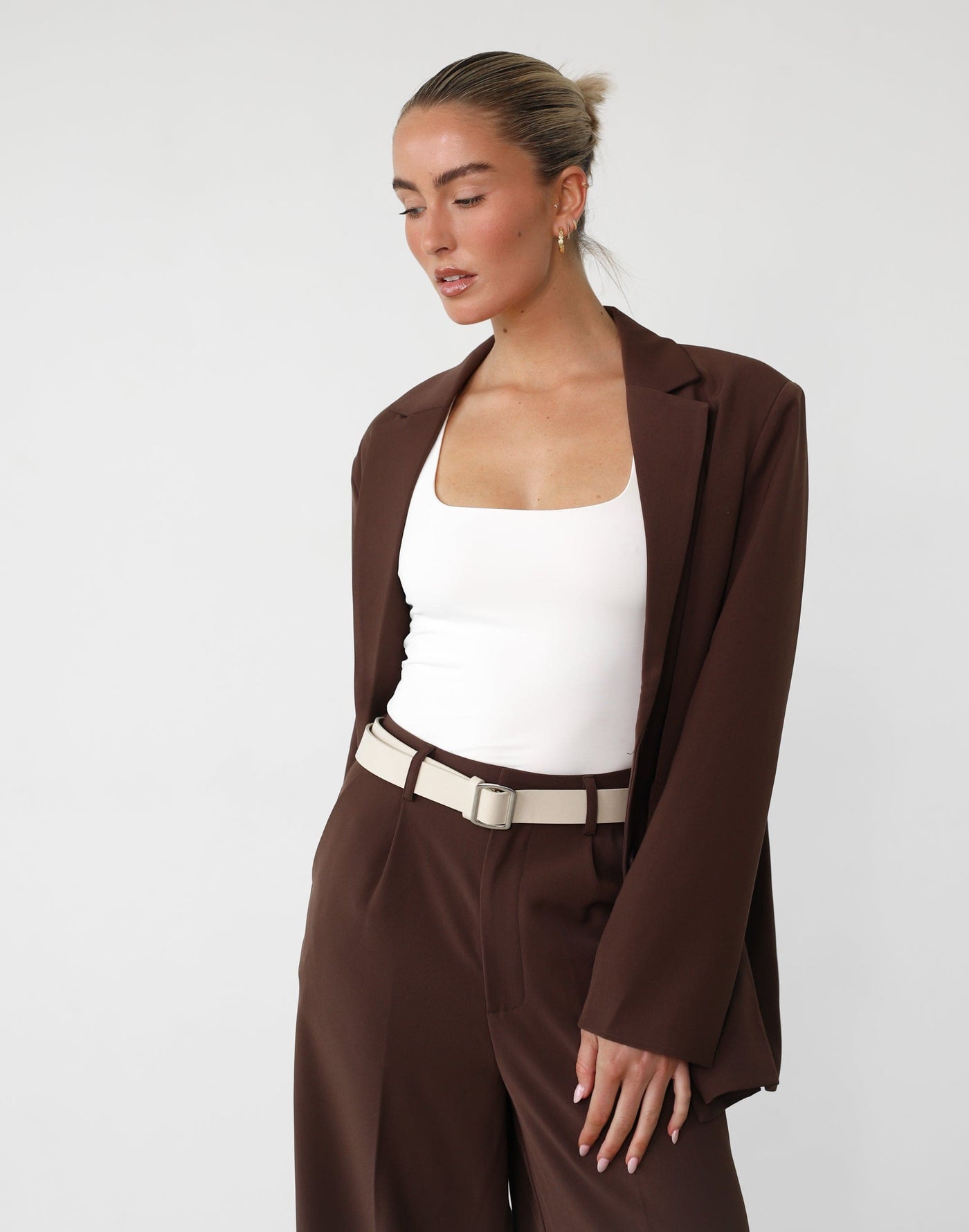 Darla Belt (Beige) - Beige Faux Leather Belt - Women's Accessories - Charcoal Clothing