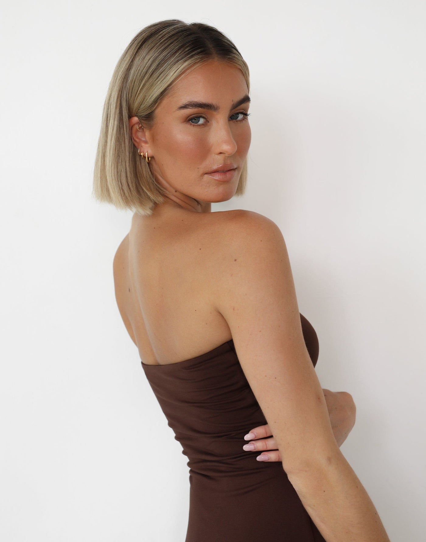 Ada Maxi Dress (Cocoa) Charcoal Clothing Exclusive Strapless Jersey