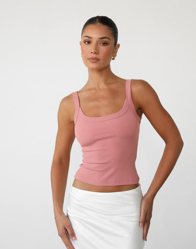 Skyler Tank Top (Dusty Pink) | Round Neckline Singlet - Women's Top - Charcoal Clothing