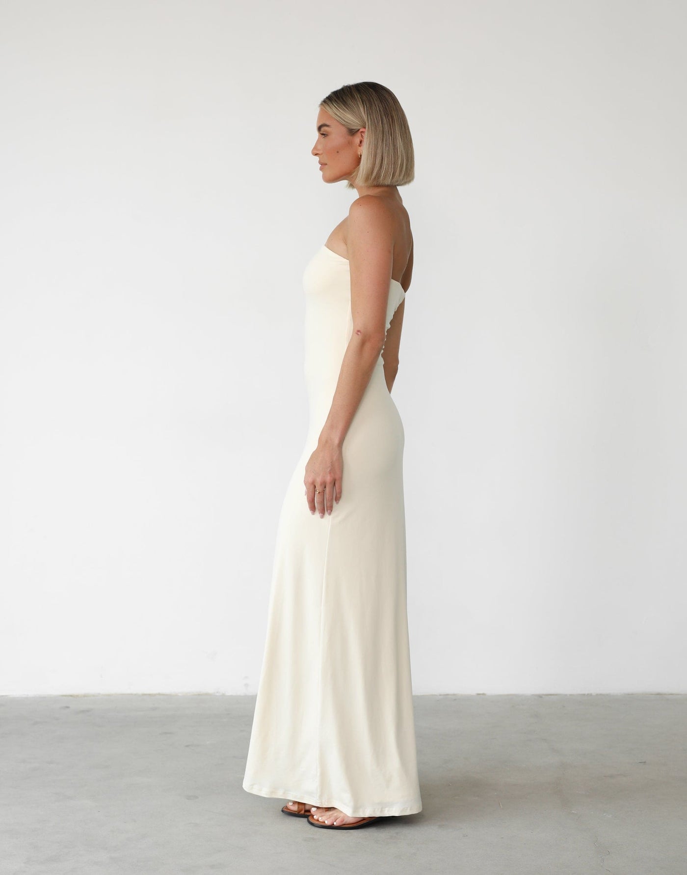 Ada Maxi Dress (Oat) Charcoal Clothing Exclusive Strapless Jersey