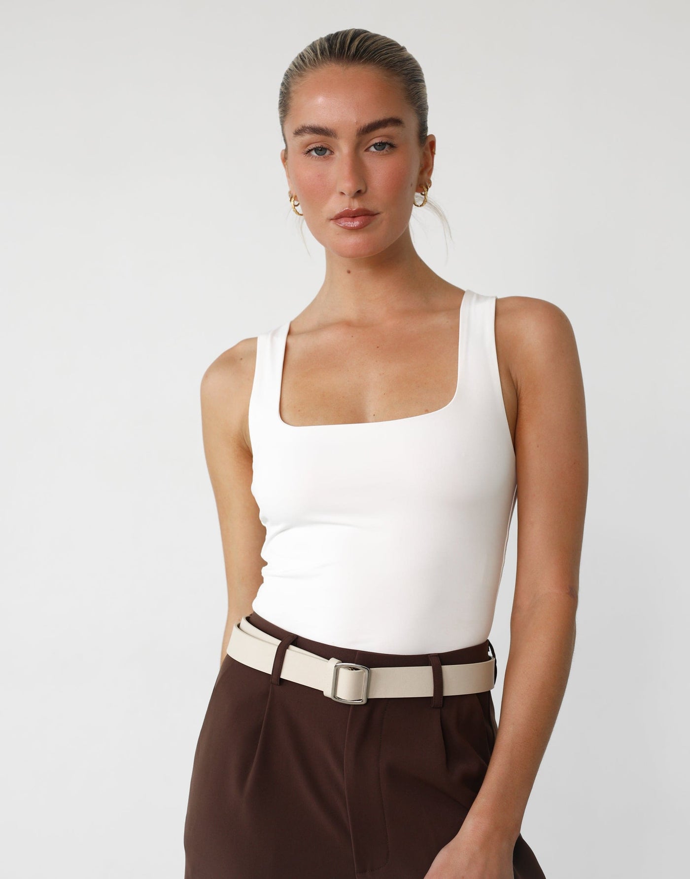 Darla Belt (Beige) - Beige Faux Leather Belt - Women's Accessories - Charcoal Clothing