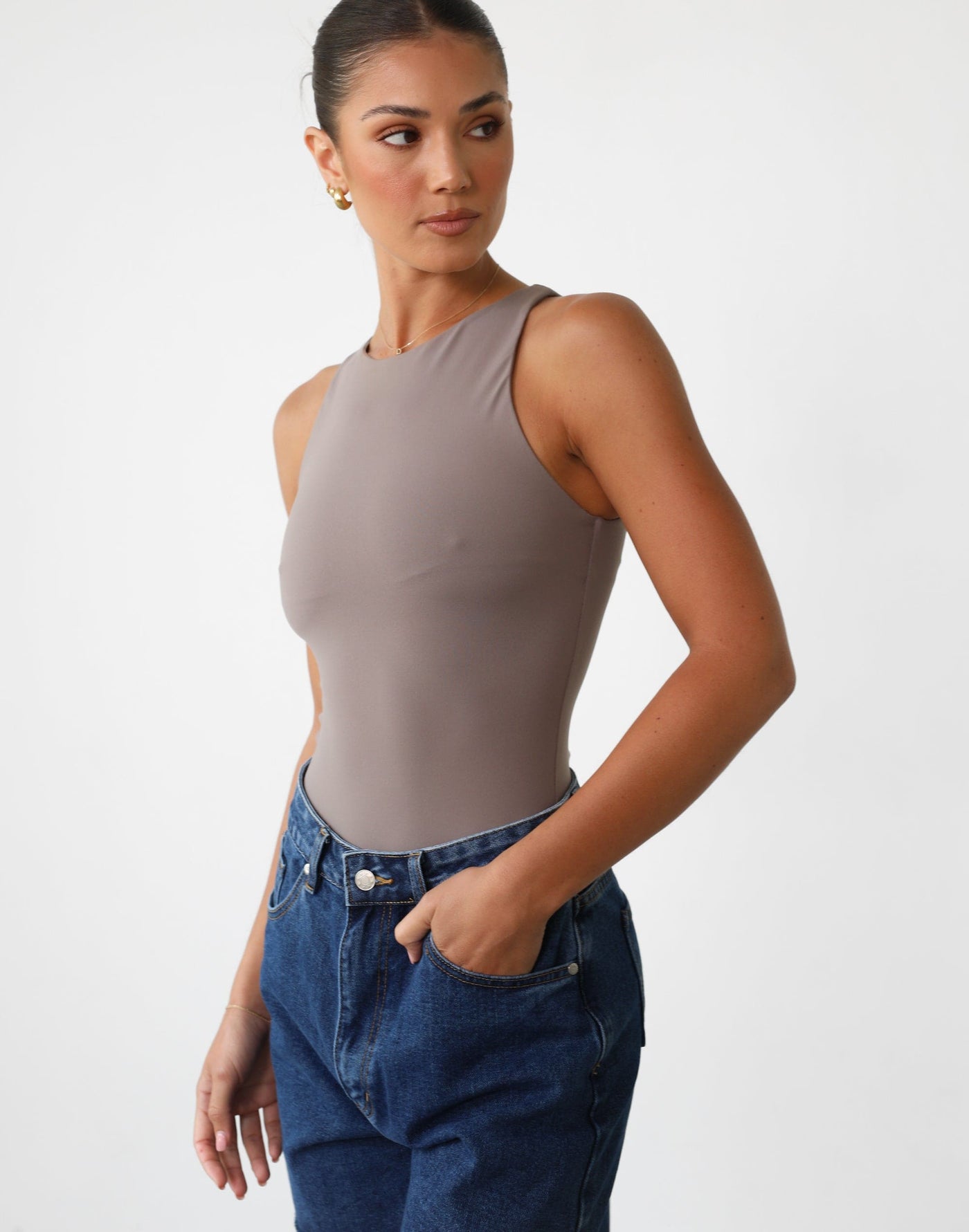 Vivid Bodysuit (Ash) - Double Lined Butter Jersey Bodysuit - Women's Top - Charcoal Clothing