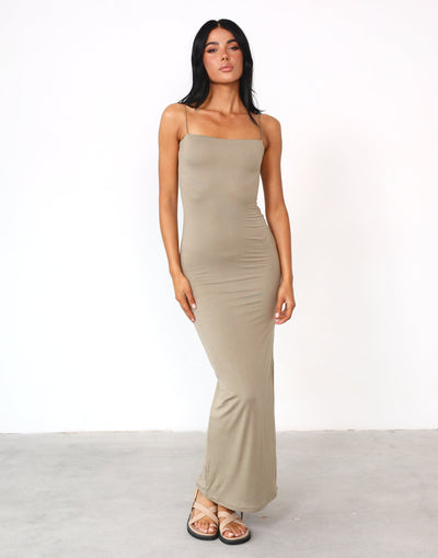 Tammy Maxi Dress (Light Khaki) - Bodycon Maxi Dress - Women's Dress - Charcoal Clothing