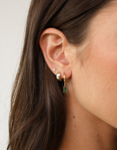 Hannah Earrings (Emerald) | Charcoal Clothing Exclusive - Emerald Pendant Huggies - Women's Accessories - Charcoal Clothing