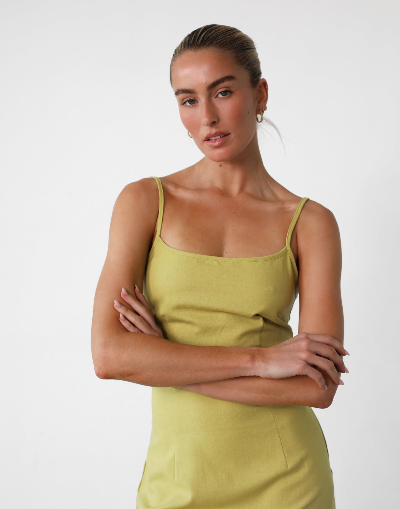 Moscow Mini Dress (Olive) - Olive Linen Maxi Dress - Women's Dress - Charcoal Clothing