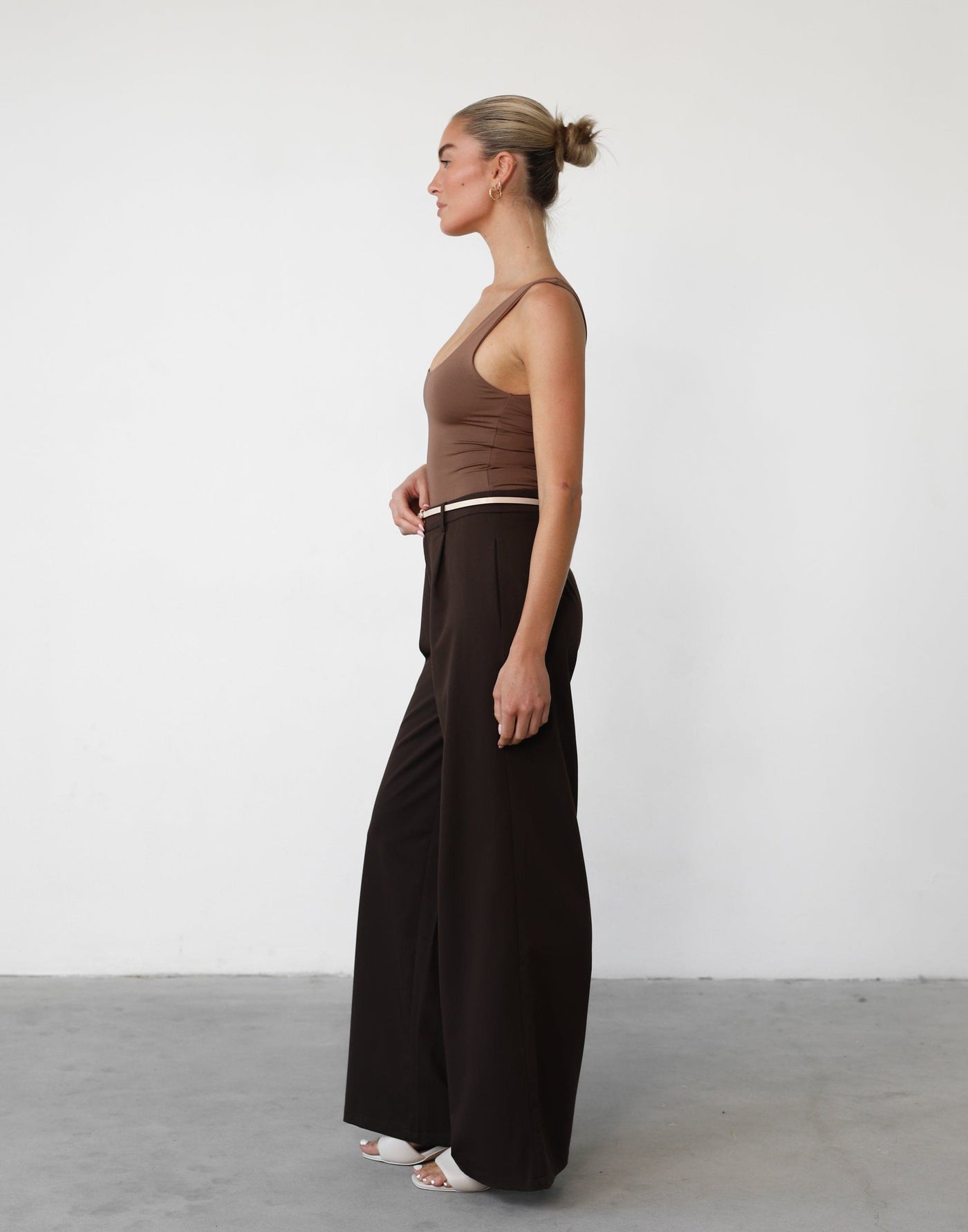 Levitate Bodysuit (Mocha) - Low Back Scoop Neck Bodysuit - Women's Top - Charcoal Clothing