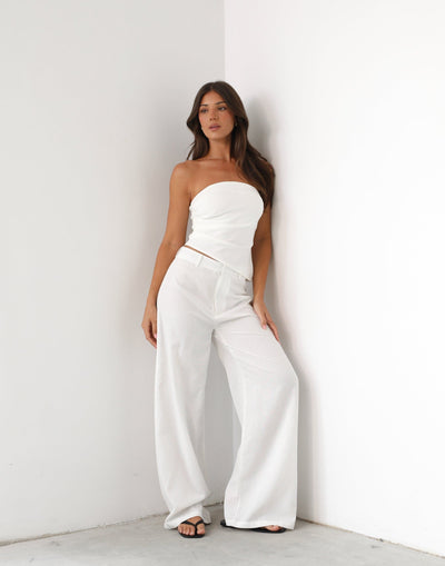 Kaylie Top (White) - Asymmetrical Hem Strapless Top - Women's Top - Charcoal Clothing