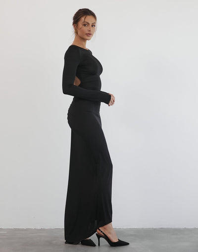 Leana Long Sleeve Maxi Dress (Black) - Long Sleeve Maxi Dress - Women's Dress - Charcoal Clothing