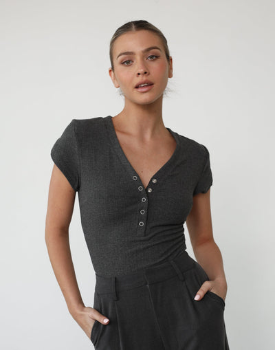 Eleanor Bodysuit (Grey) - Short Sleeve Bodysuit - Women's Tops - Charcoal Clothing