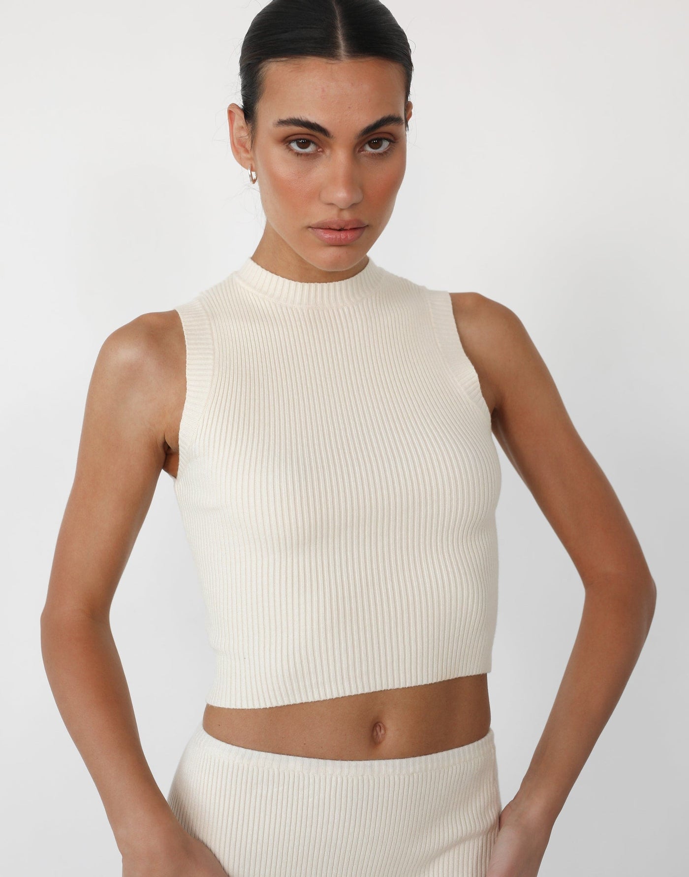Nate Knit Tank Top (Cream) - Knitted Tank Top - Women's Top - Charcoal Clothing
