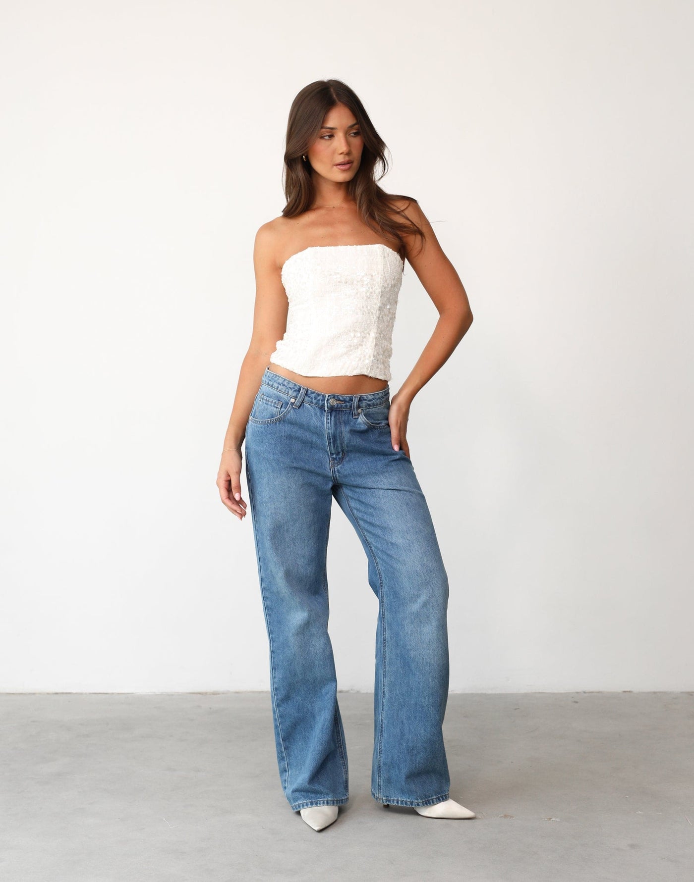 She's All That Strapless Top (Bone) By Lioness Sequin Zipper