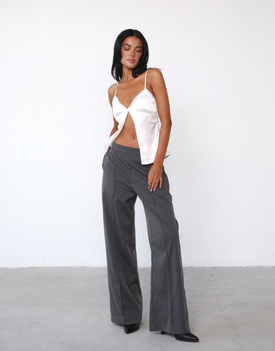 Maesi Cami Top (White) - Open Front Lace Detail Satin-like Top - Women's Tops - Charcoal Clothing