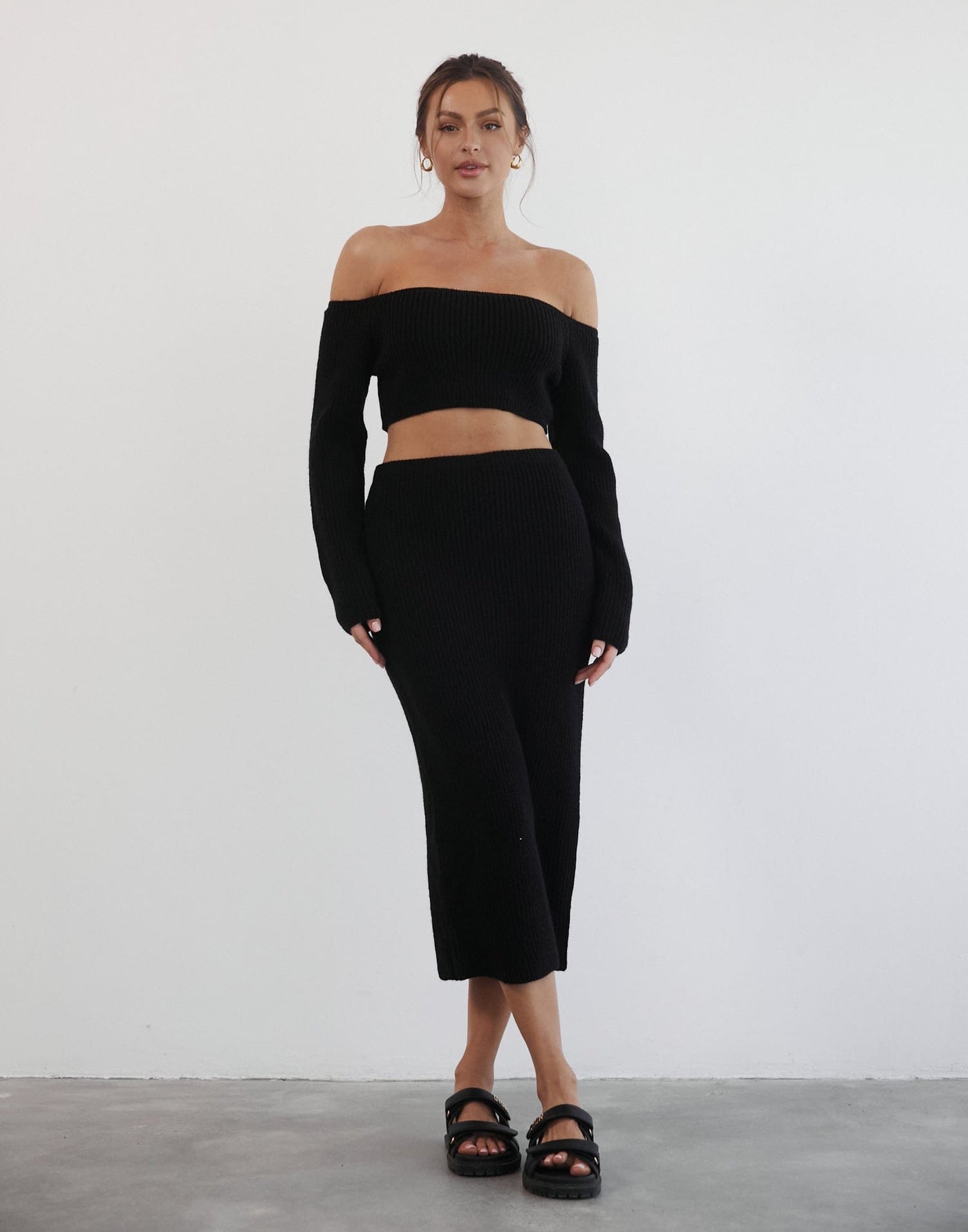 Sharna Maxi Skirt (Black) - Knit Maxi Skirt - Women's Outfit Sets - Charcoal Clothing