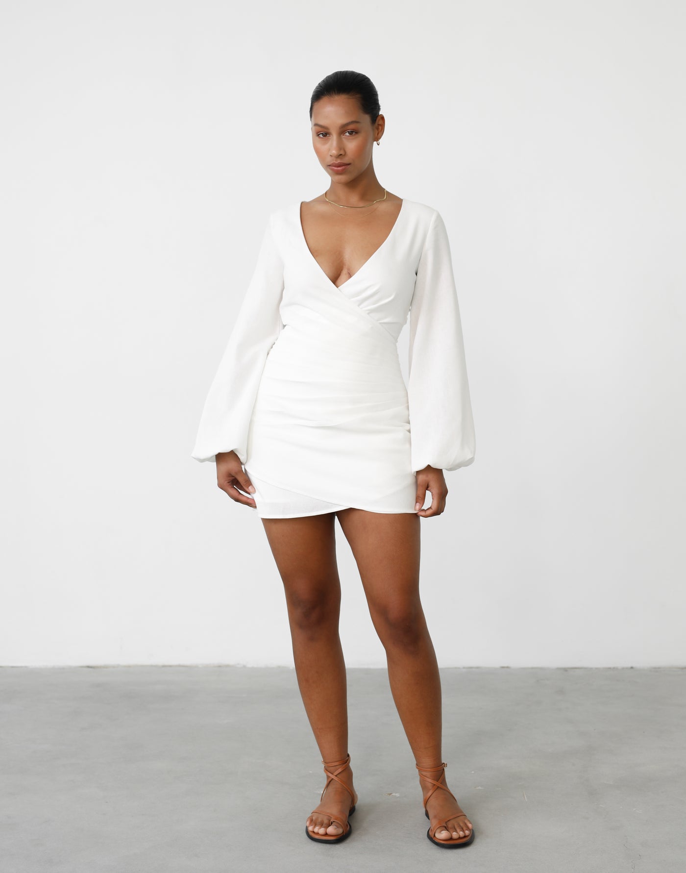 Caliyara Mini Dress (White) - White Mini Dress - Women's Dress - Charcoal Clothing