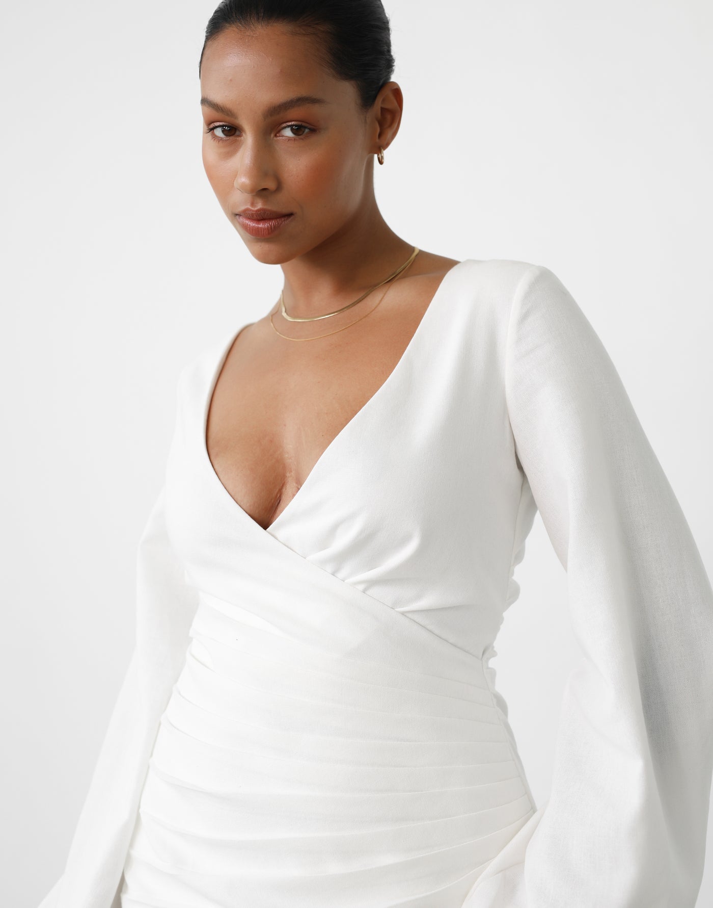 Caliyara Mini Dress (White) - White Mini Dress - Women's Dress - Charcoal Clothing
