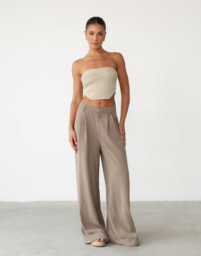 Adara Top (Beige) - Neutral Strapless Crop Top - Women's Top - Charcoal Clothing