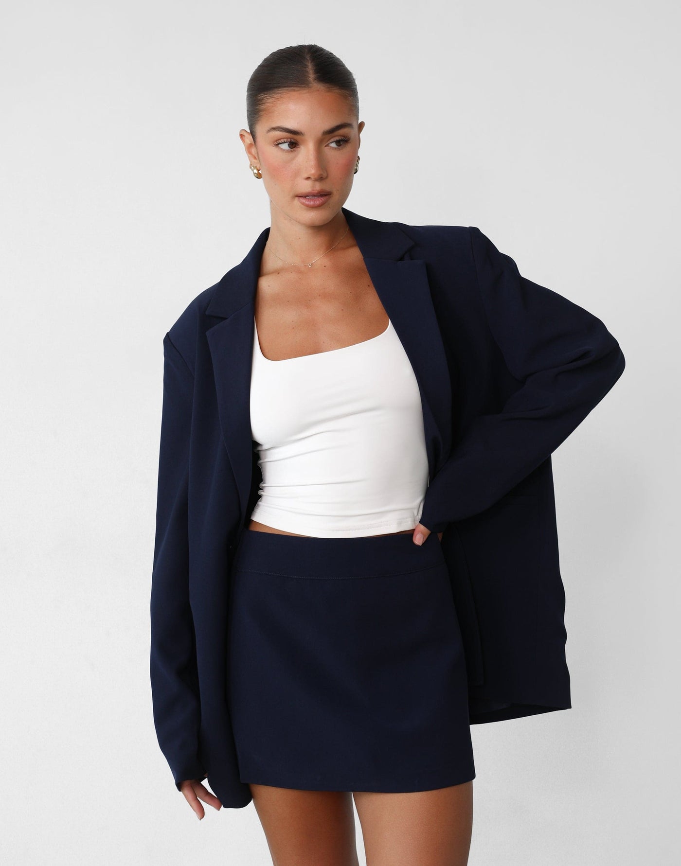 Ashwood Blazer (Navy) - Oversized Notched Lapel Blazer - Women's Outerwear - Charcoal Clothing
