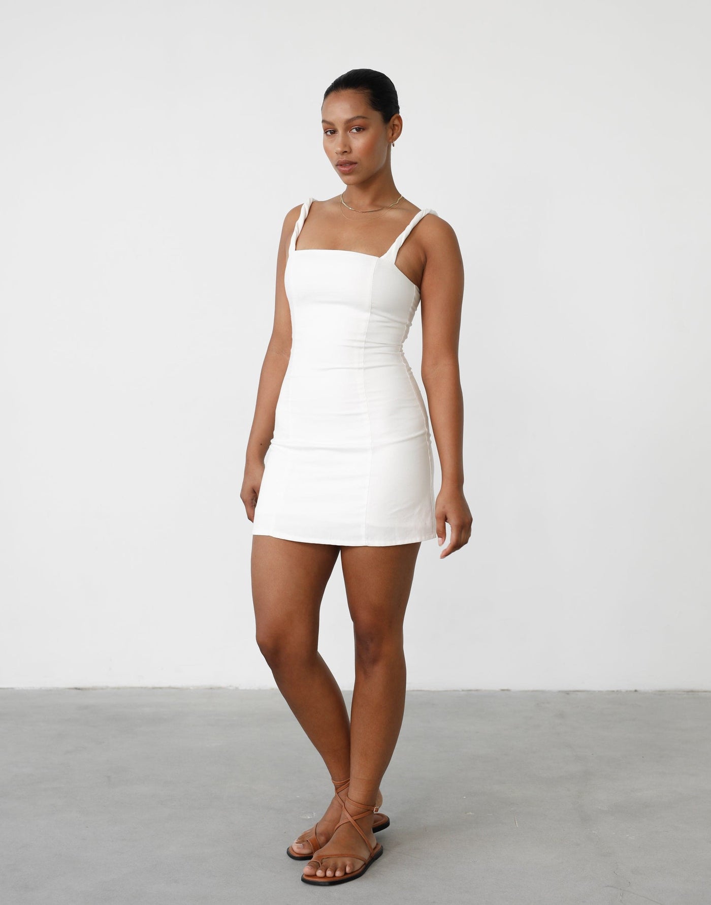 Bacalar Mini Dress (White) - Twisted Strap Mini Dress - Women's Dress - Charcoal Clothing