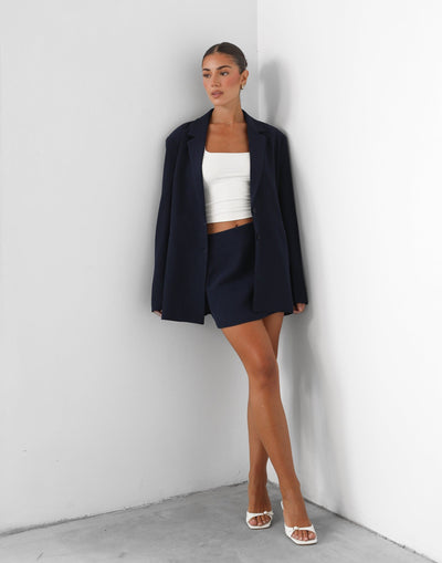 Ashwood Blazer (Navy) - Oversized Notched Lapel Blazer - Women's Outerwear - Charcoal Clothing