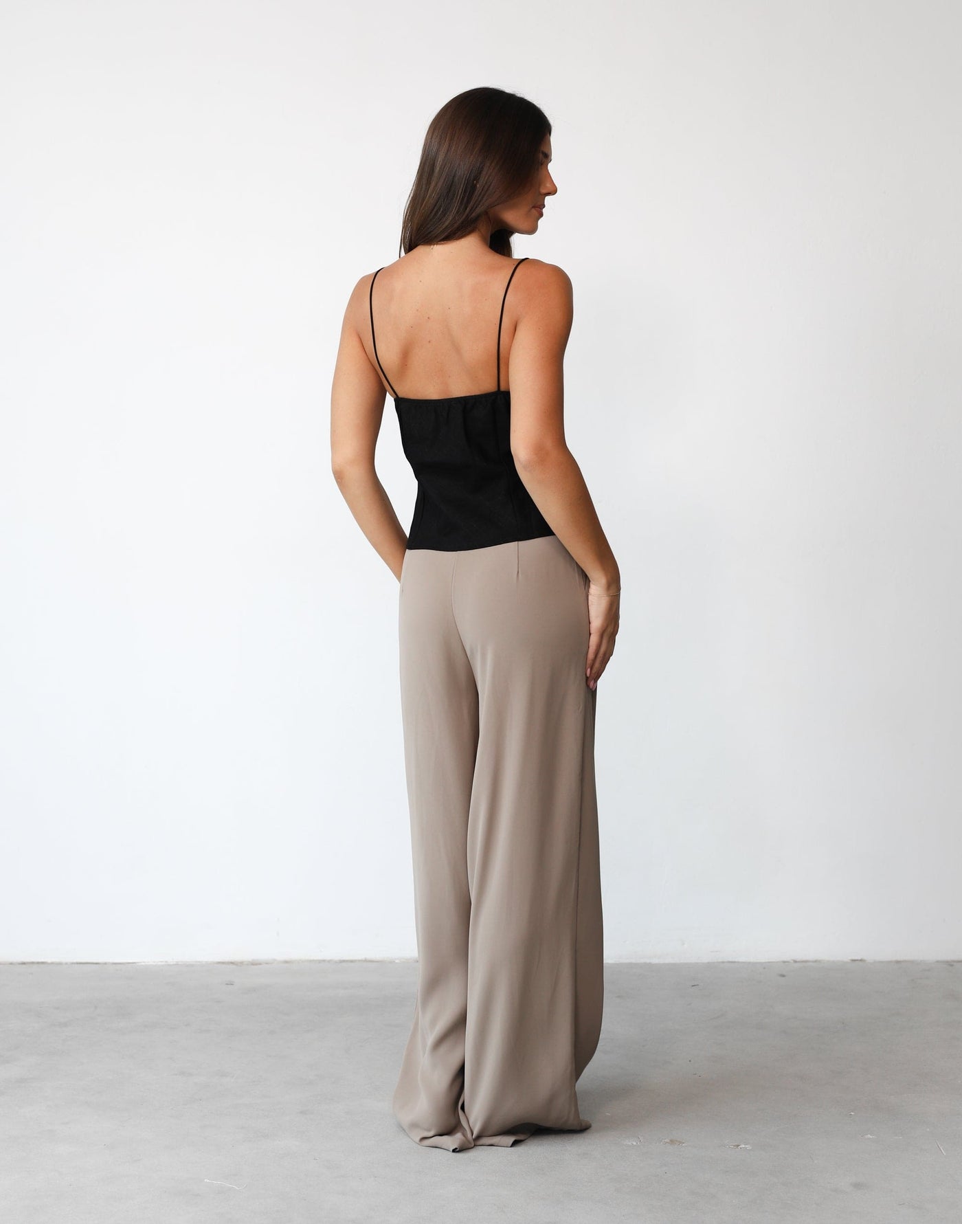 Tahani Cami Top (Black) - V-neckline Thin Elasticated Shoulder Straps - Women's Top - Charcoal Clothing
