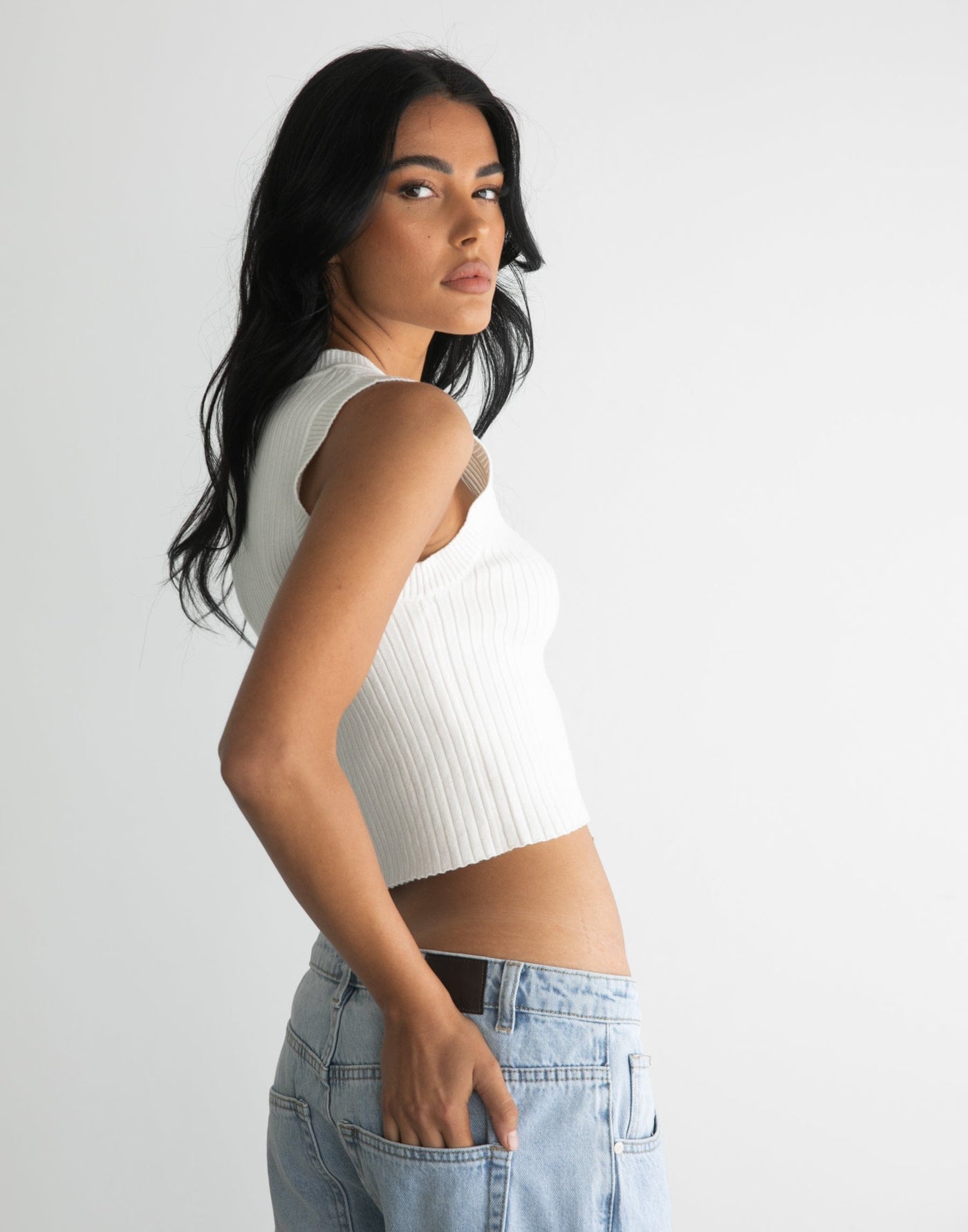 Nima Crop Top (White) - White Knit Top - Women's Top - Charcoal Clothing