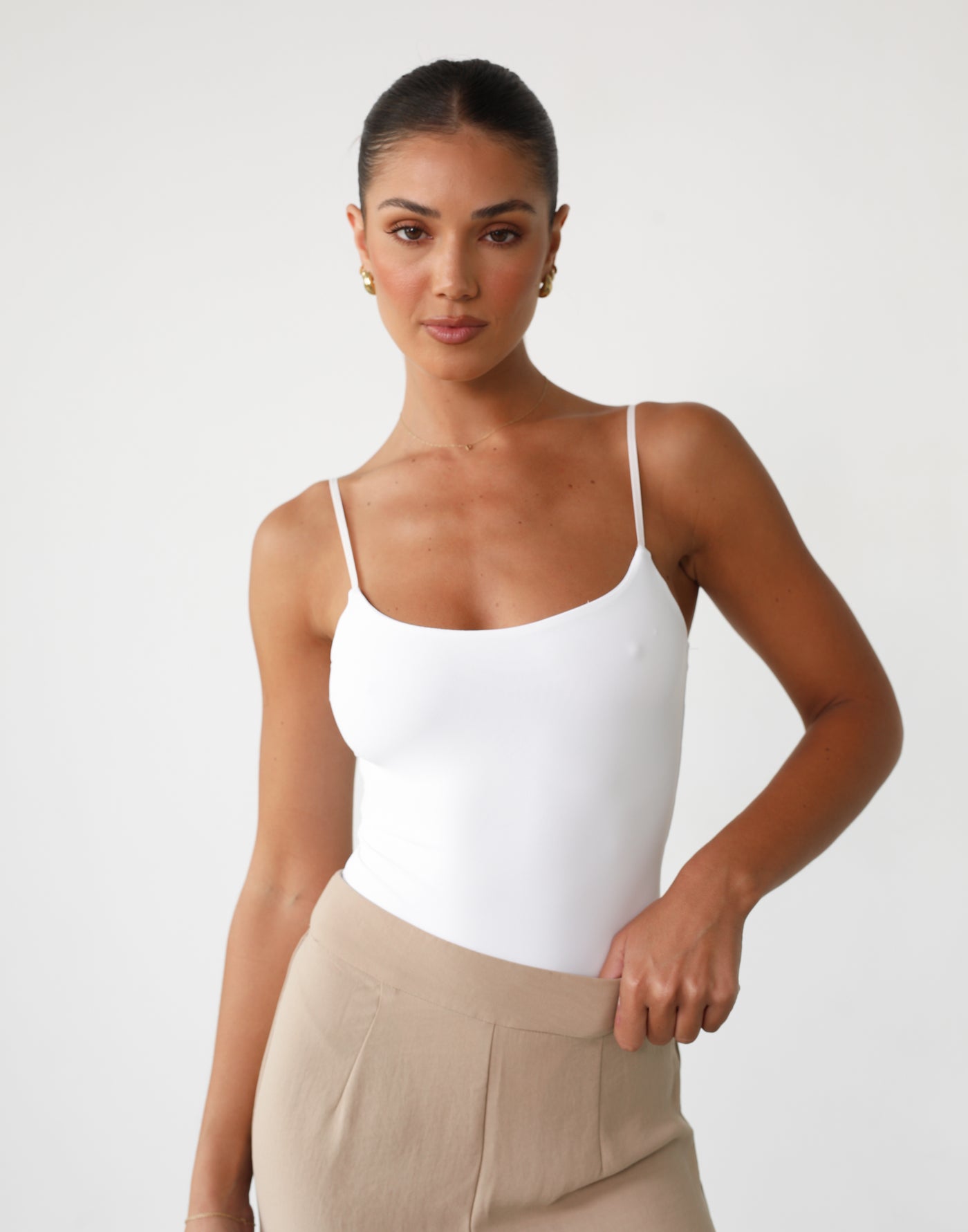 Miya Bodysuit (White) - Spaghetti Strap Bodysuit - Women's Top - Charcoal Clothing