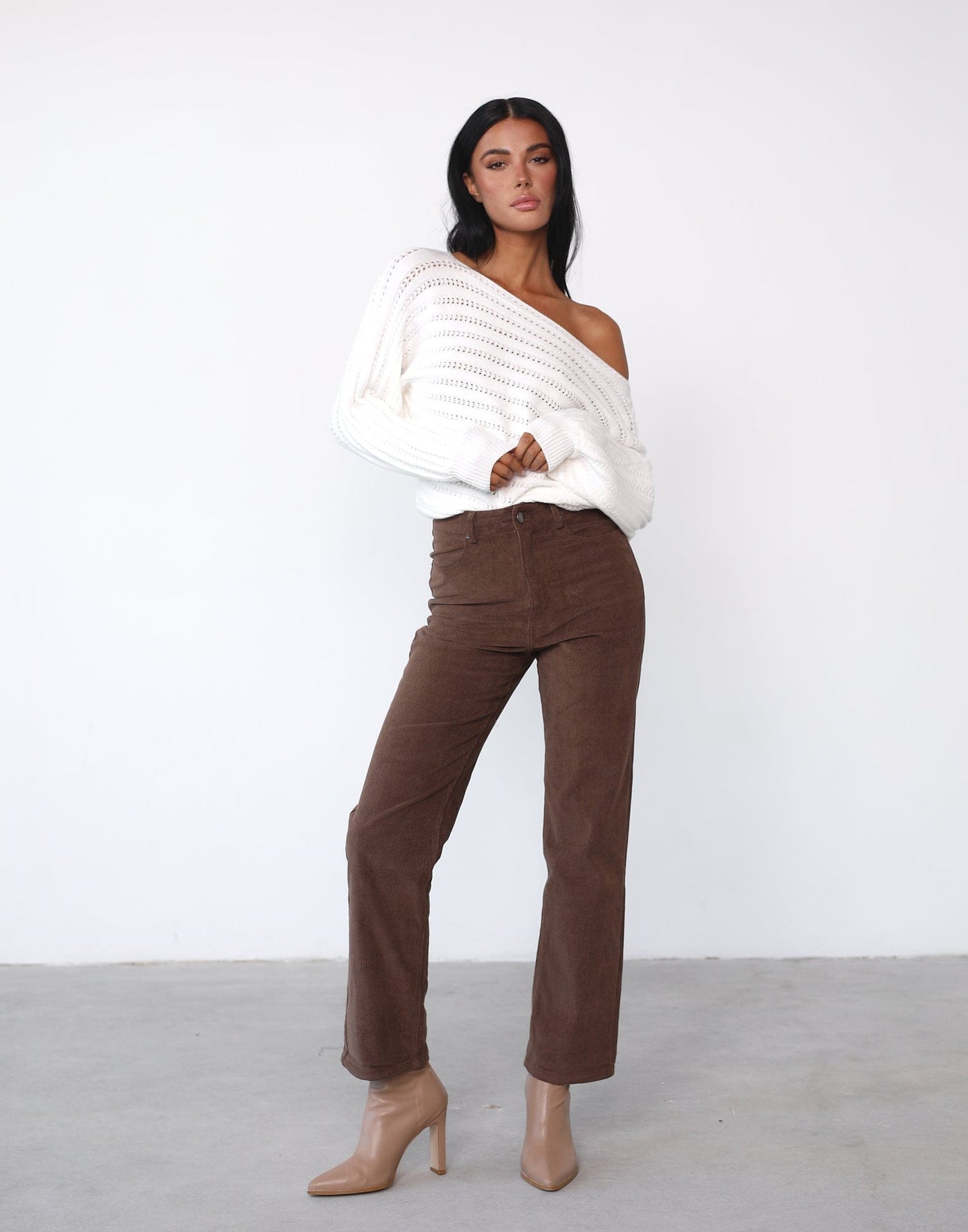 Danette Pants (Brown) - Brown High Waisted Corduroy Pants - Women's Pants - Charcoal Clothing