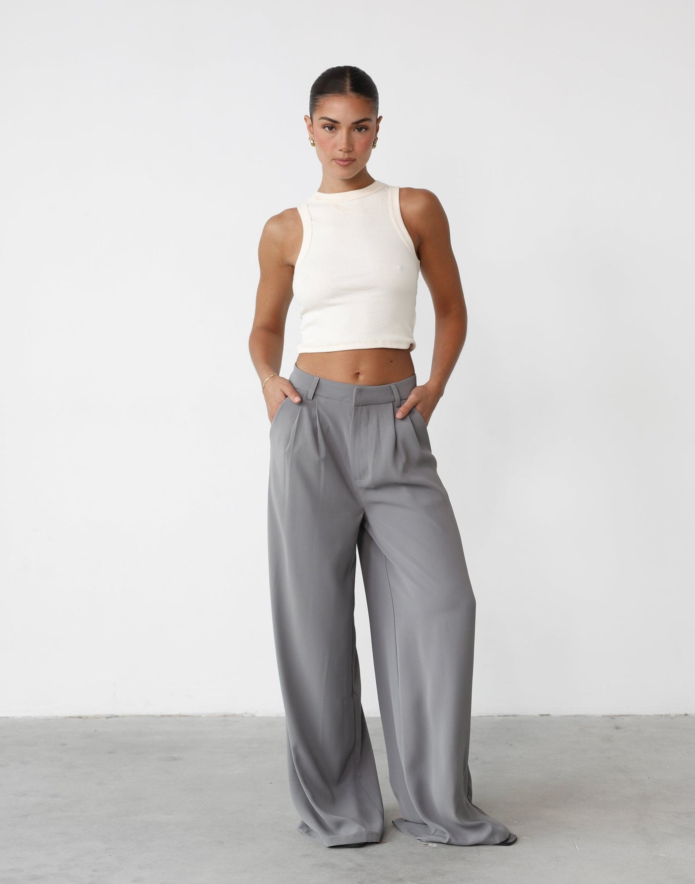 Chicago Pants (Grey) - Tailored Wide Leg Pants - Women's Pants - Charcoal Clothing