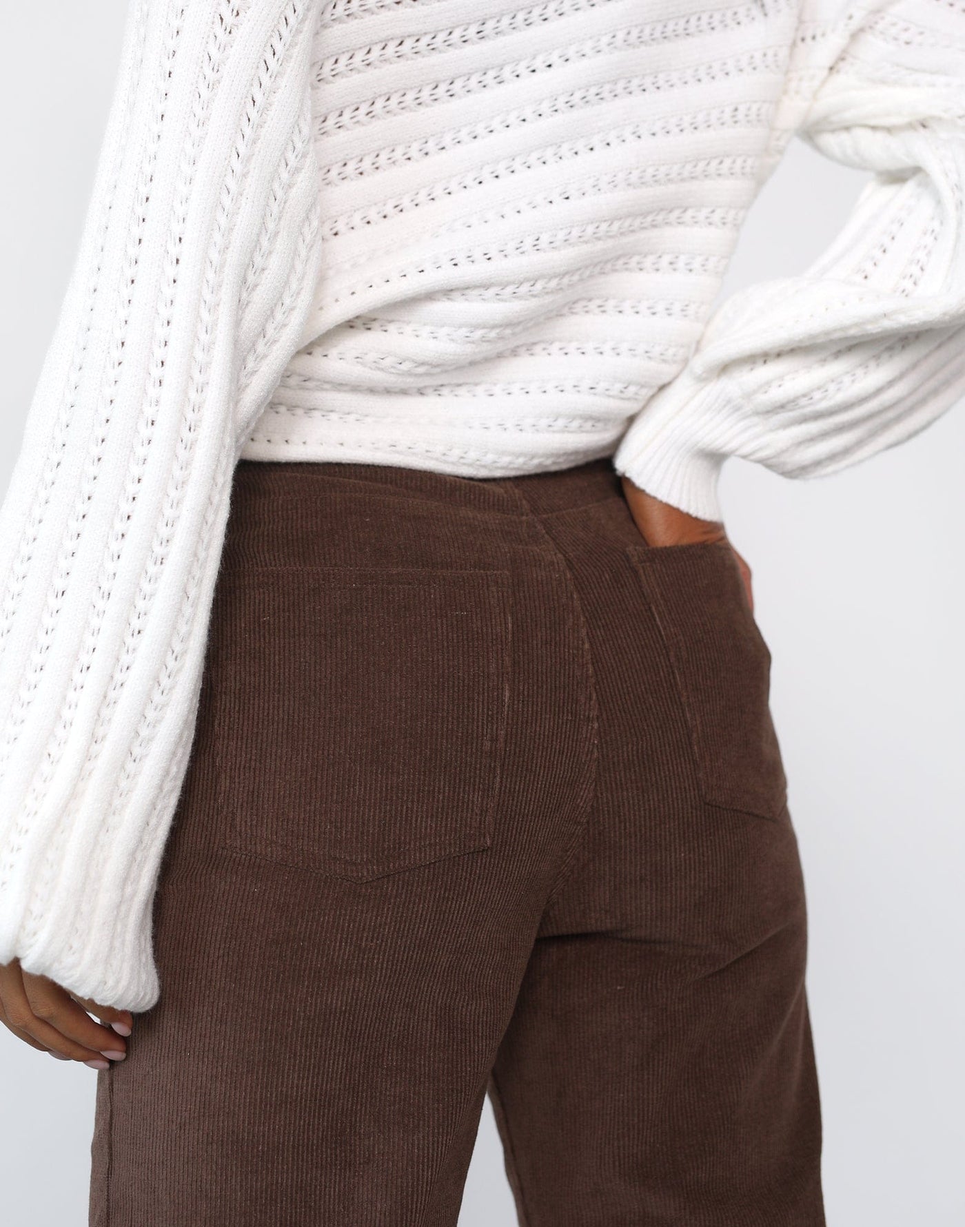 Danette Pants (Brown) - Brown High Waisted Corduroy Pants - Women's Pants - Charcoal Clothing