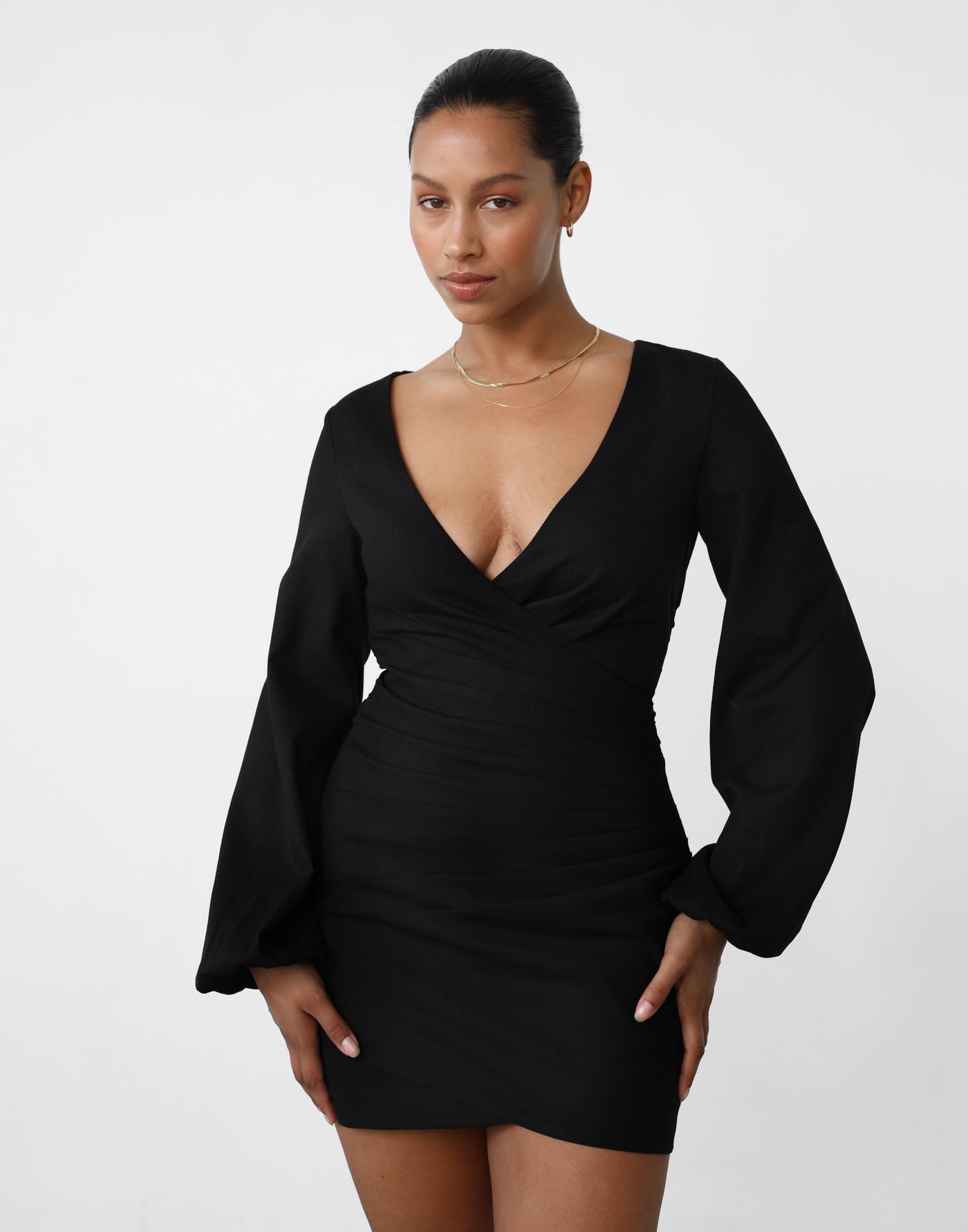 Caliyara Mini Dress (Black) - White Mini Dress - Women's Dress - Charcoal Clothing