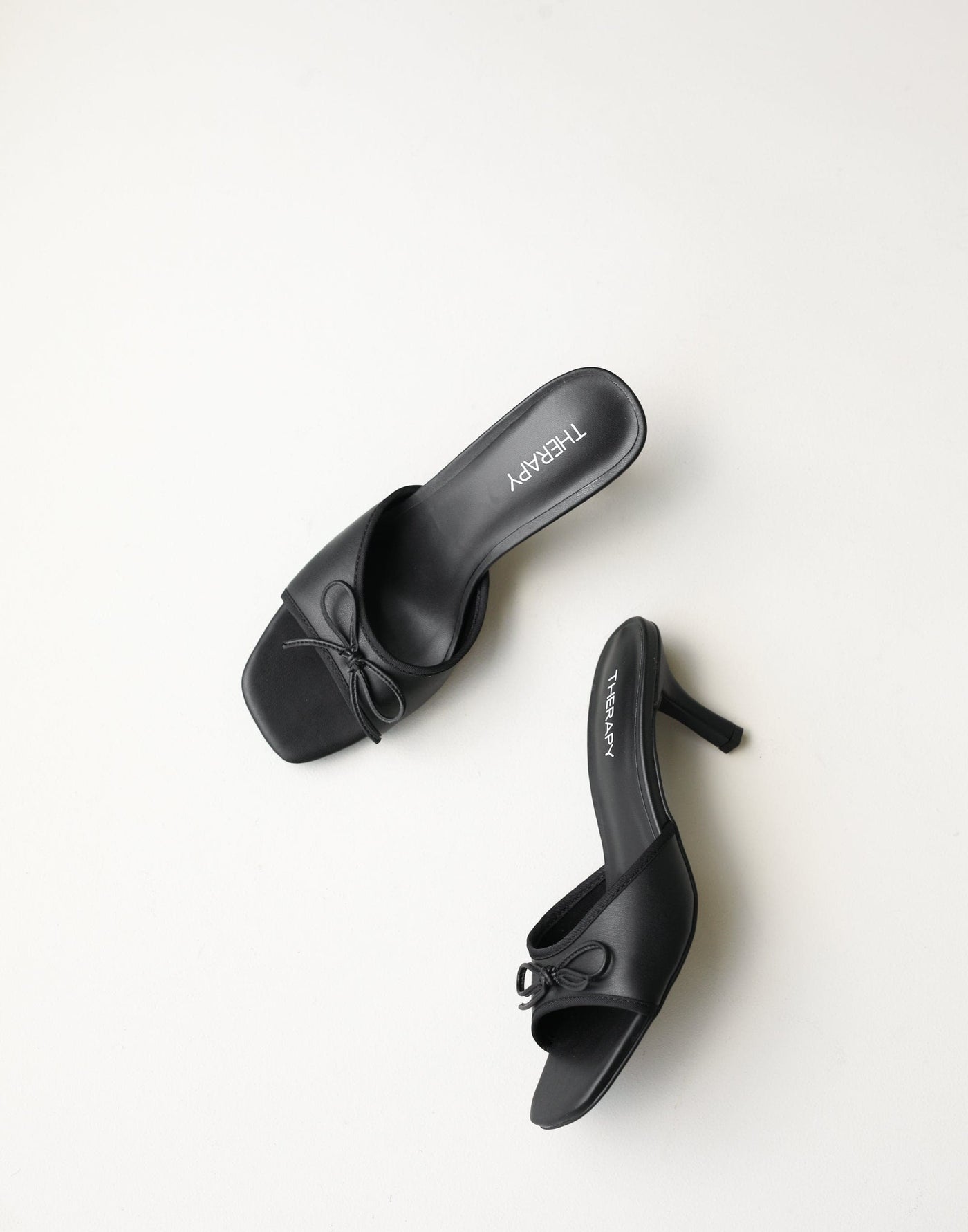 Jenner Heels (Black Smooth PU) - By Therapy - Bow Detail Open Toe ...