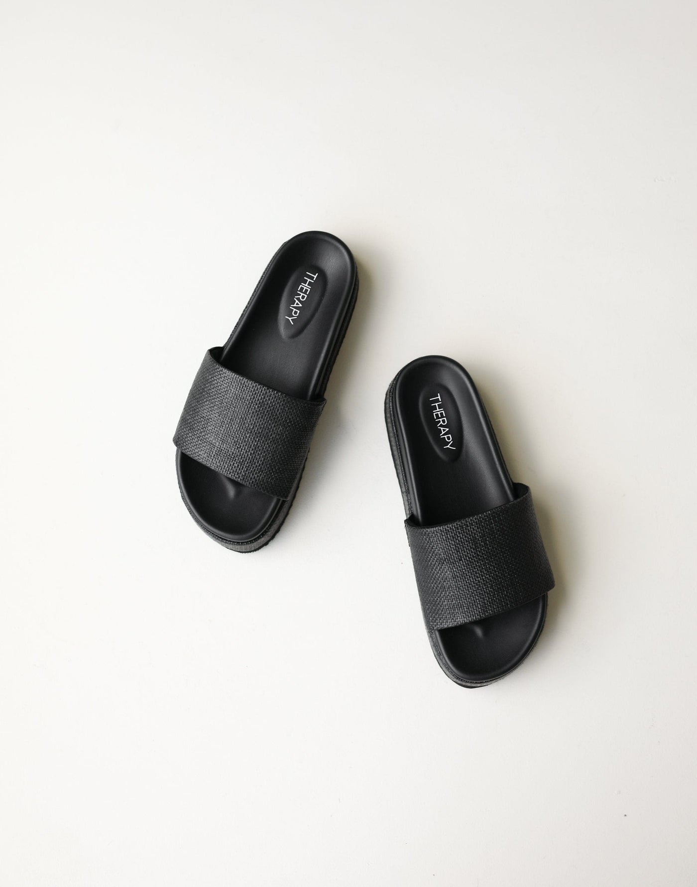 Mallorca Sandals (Black Raffia) - By Therapy - Woven Detail Slides - Women's Shoes - Charcoal Clothing