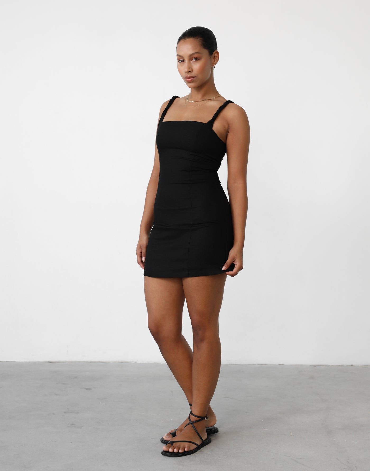 Bacalar Mini Dress (Black) - Twisted Strap Mini Dress - Women's Dress - Charcoal Clothing
