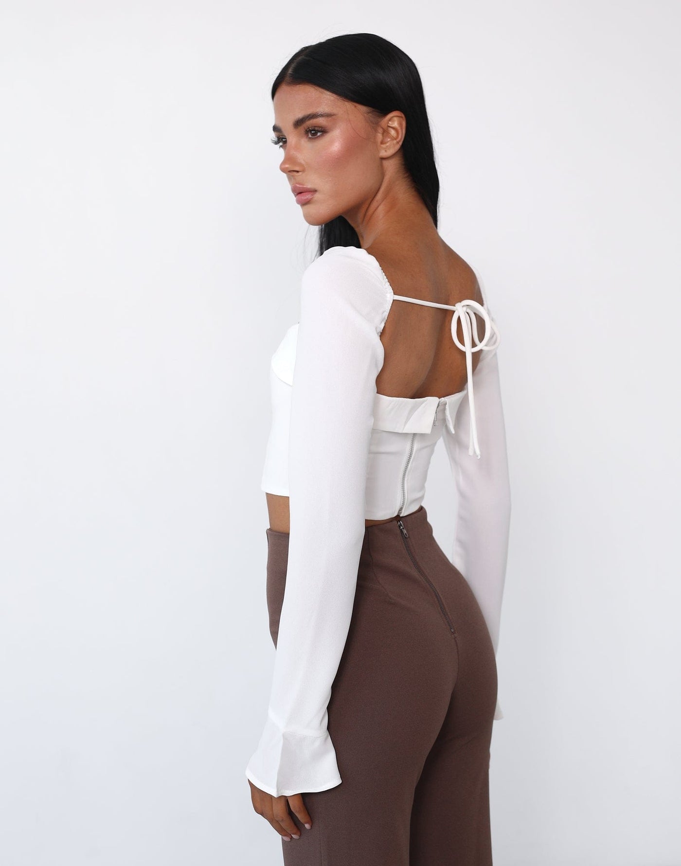 Milene Long Sleeve Top (White) - White Long Sleeve Top - Women's Tops - Charcoal Clothing