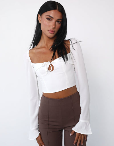 Milene Long Sleeve Top (White) - White Long Sleeve Top - Women's Tops - Charcoal Clothing