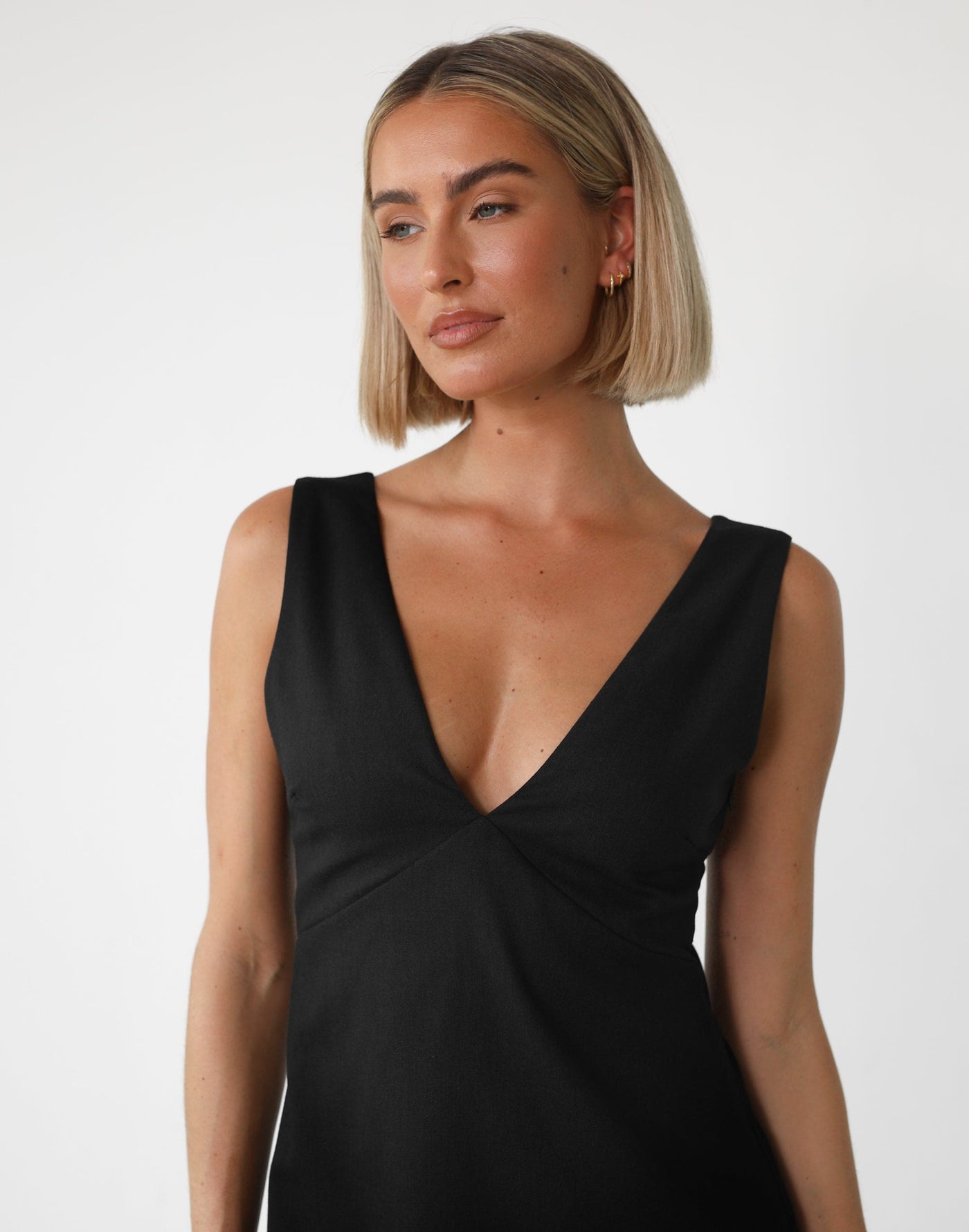 Elio Mini Dress (Black) | Charcoal Clothing Exclusive - Linen V Neck Mini Dress - Women's Dress - Charcoal Clothing