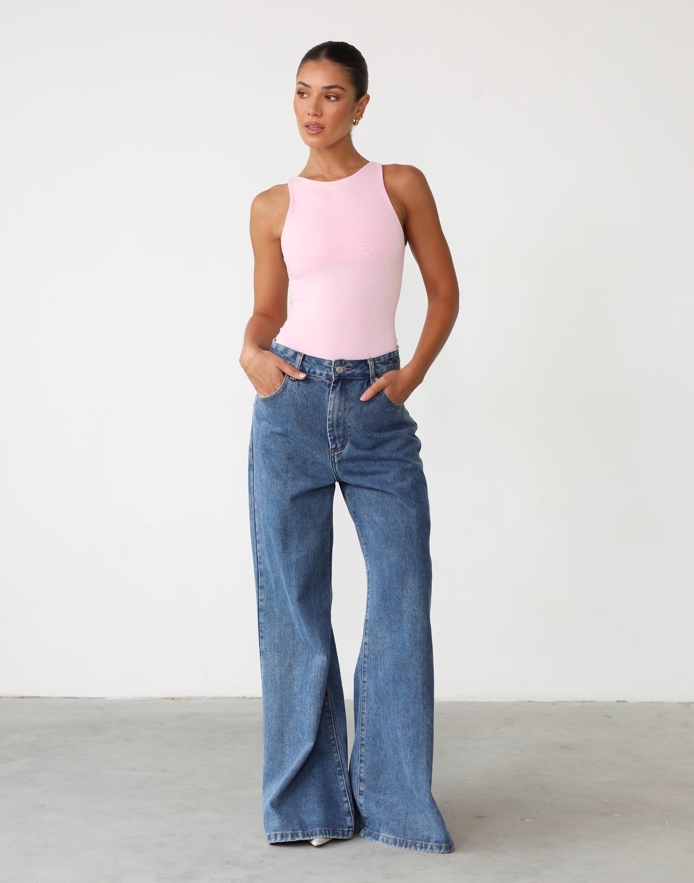 Vivid Bodysuit (Light Pink) | Round Neckline Bodysuit - Women's Top - Charcoal Clothing