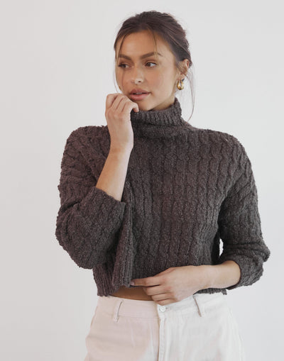 Hayes Knit Jumper (Cocoa) - High Neck Knit Jumper - Women's Top - Charcoal Clothing