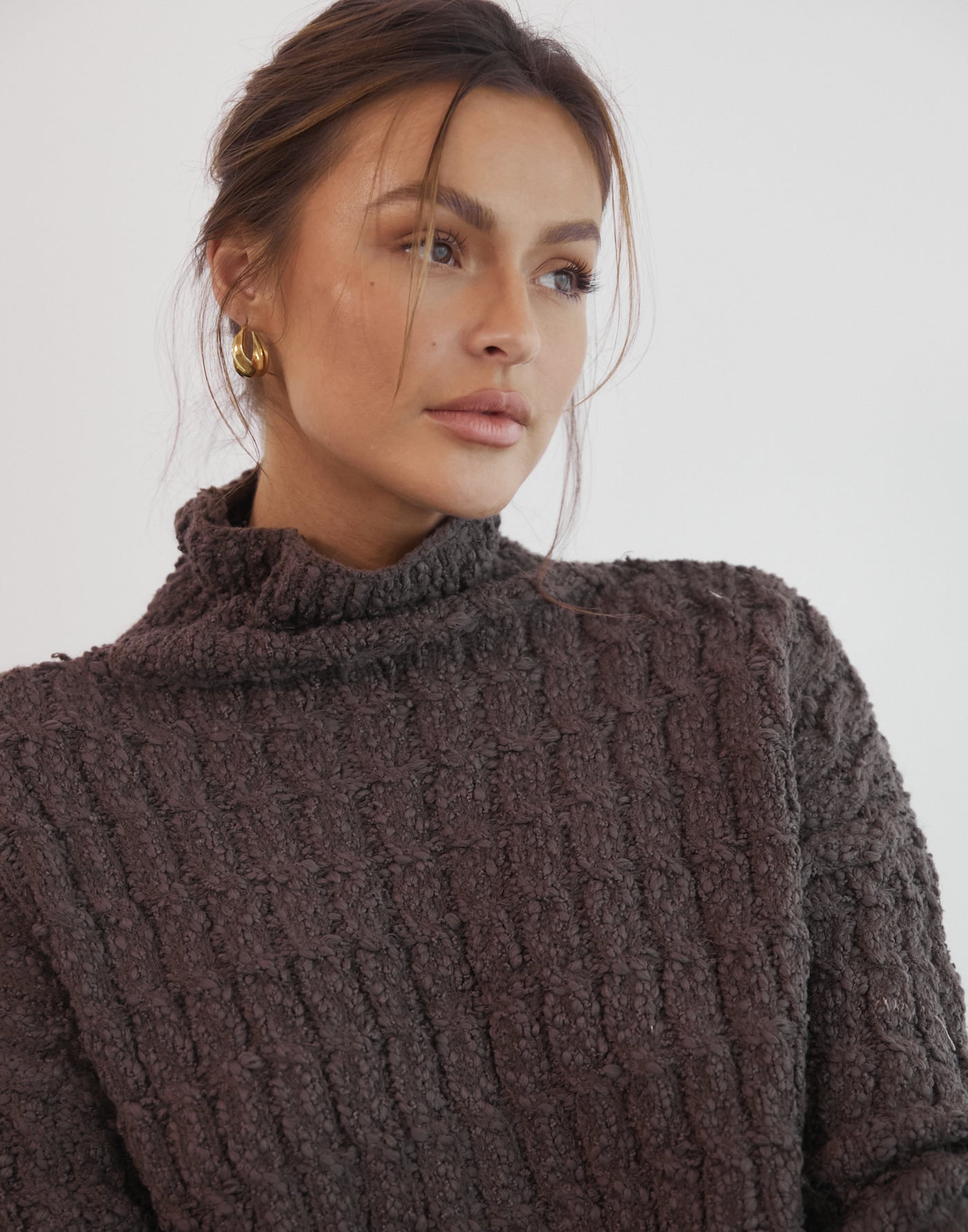 Hayes Knit Jumper (Cocoa) - High Neck Knit Jumper - Women's Top - Charcoal Clothing