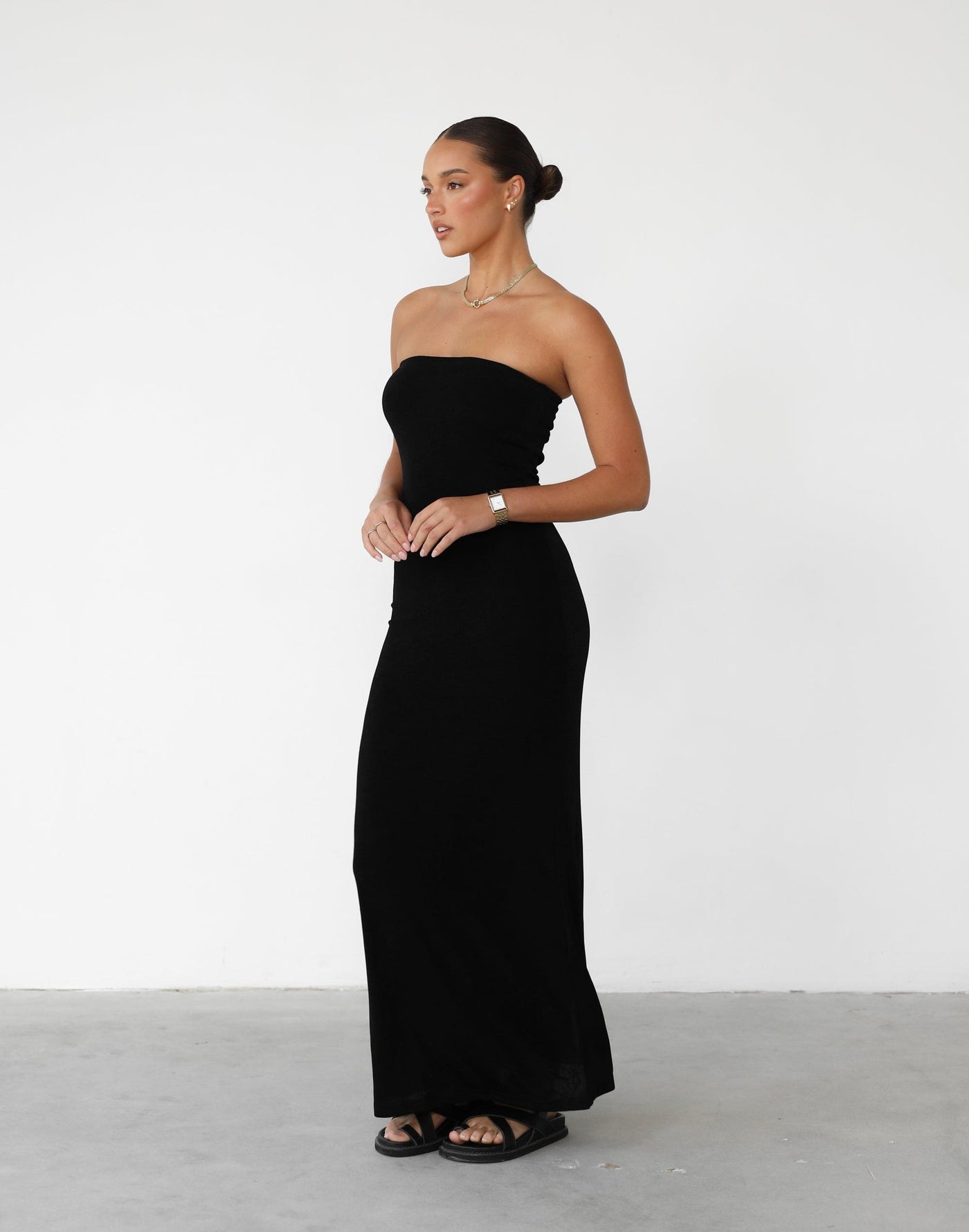 Abelle Maxi Dress (Black) - Shimmer Detail Strapless Maxi - Women's Dress - Charcoal Clothing