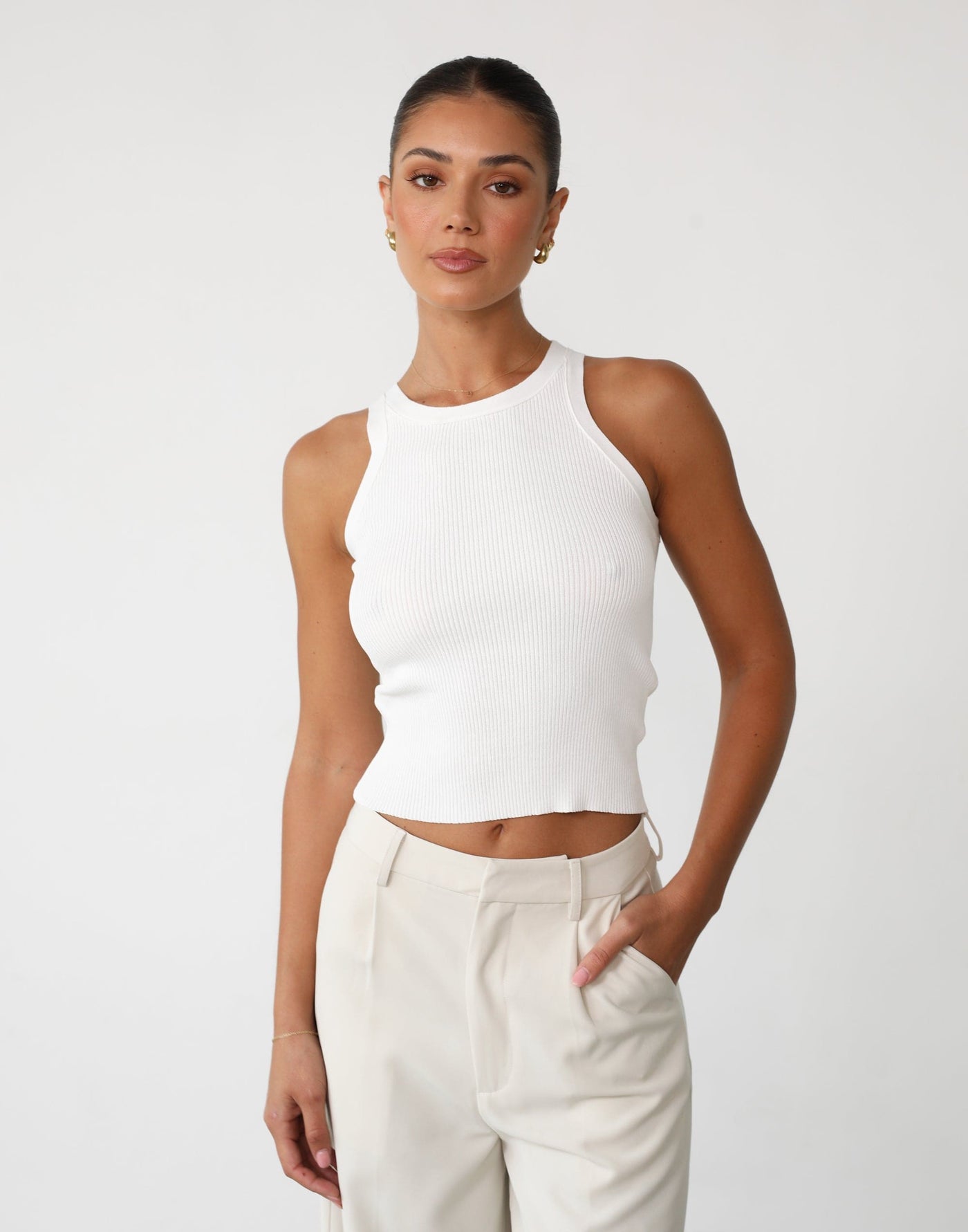 Cassidy Tank Top (White) | Ribbed Tank Top - Women's Pants - Charcoal Clothing