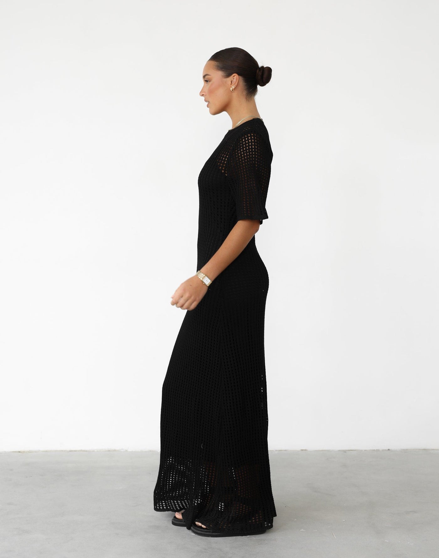 Phoemela Maxi Dress (Black) - Crochet Overlay Maxi with Slip Dress - Women's Dress - Charcoal Clothing