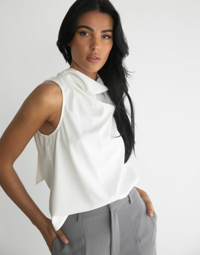 Ciana Top (White) - White Cowl Neck Top - Women's Top - Charcoal Clothing