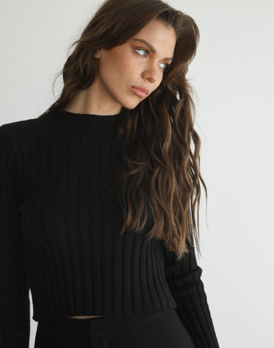 Keyshia Long Sleeve Top (Black) - Black Long Sleeve Top - Women's Top - Charcoal Clothing
