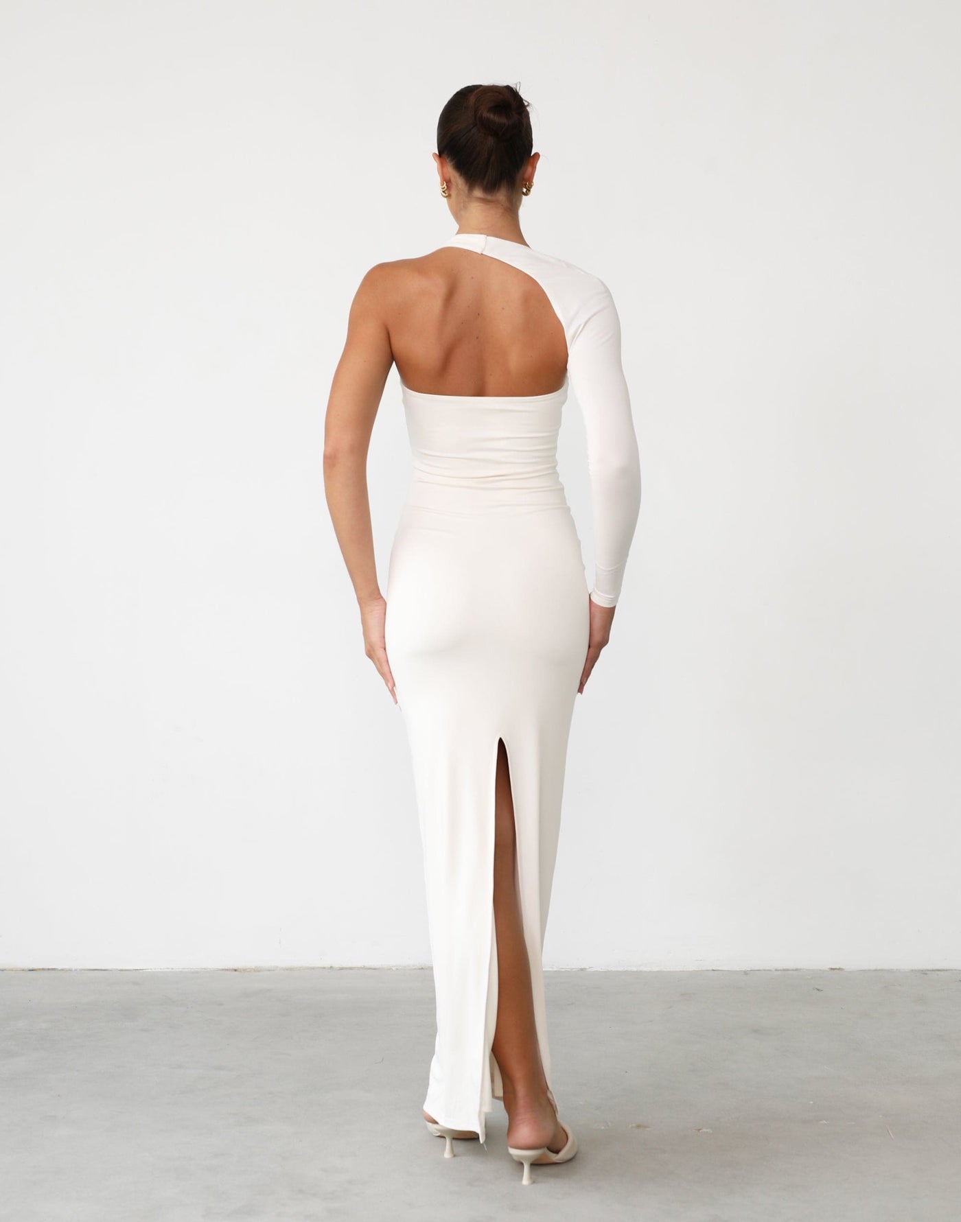 Ryleigh Maxi Dress (Vanilla) - Cut Out Long Sleeve Bodycon Maxi - Women's Dress - Charcoal Clothing