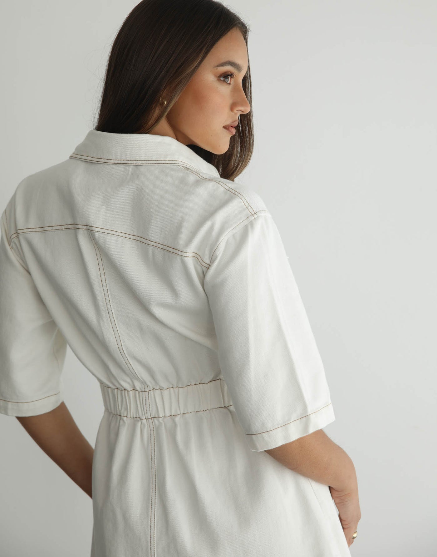 Hadid Mini Dress (White) - Short Sleeved Denim Mini Dress – CHARCOAL