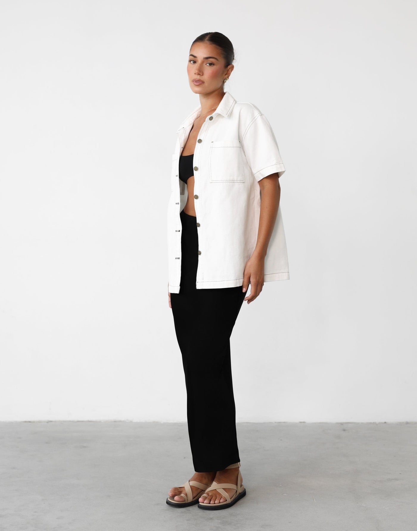 Kristina Midi Skirt (Black) - Elasticated Waist Satin Maxi Skirt - Women's Skirt - Charcoal Clothing