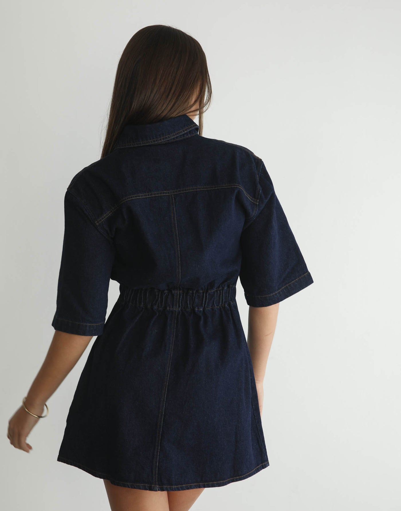 Hadid Mini Dress (Blue) - Short Sleeved Denim Mini Dress - Women's Dress - Charcoal Clothing